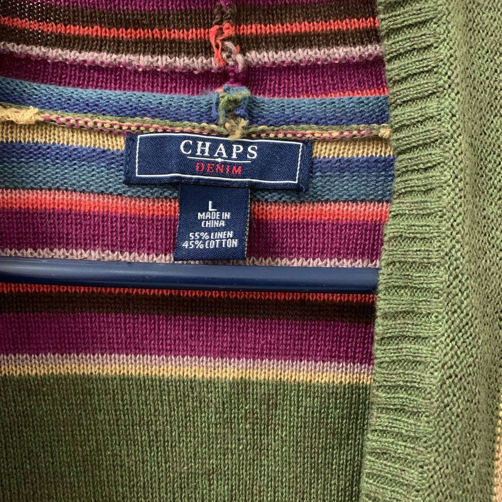 Chaps Linen Blend Striped Open Front Cardigan - image 2